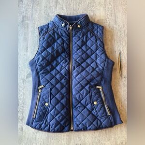 Active USA Blue Quilted Vest with Gold Accents